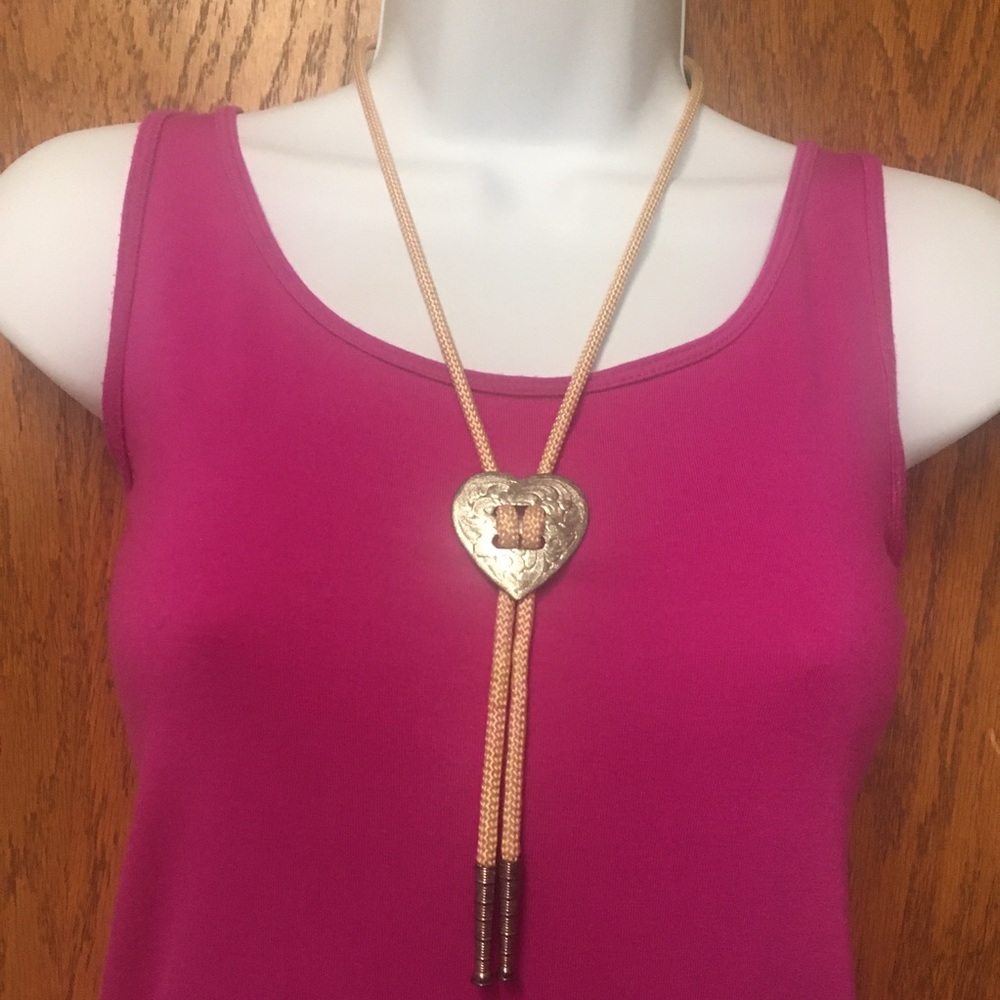 Western Baby Pink Bolo with Silver Heart & Ends - Picture 2 of 7